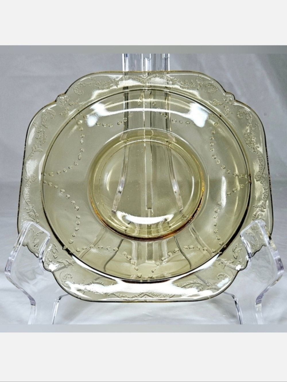 Antique 1930's Federal Glass Amber Madrid Pattern Bread Plate
